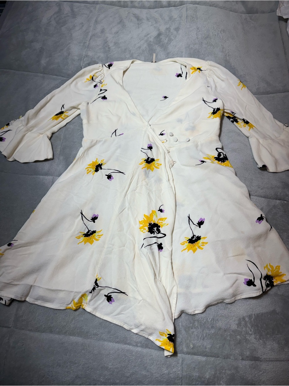 Free People Womens S Ivory Floral Boho Tunic Shirt Dress 100% Rayon 16x29